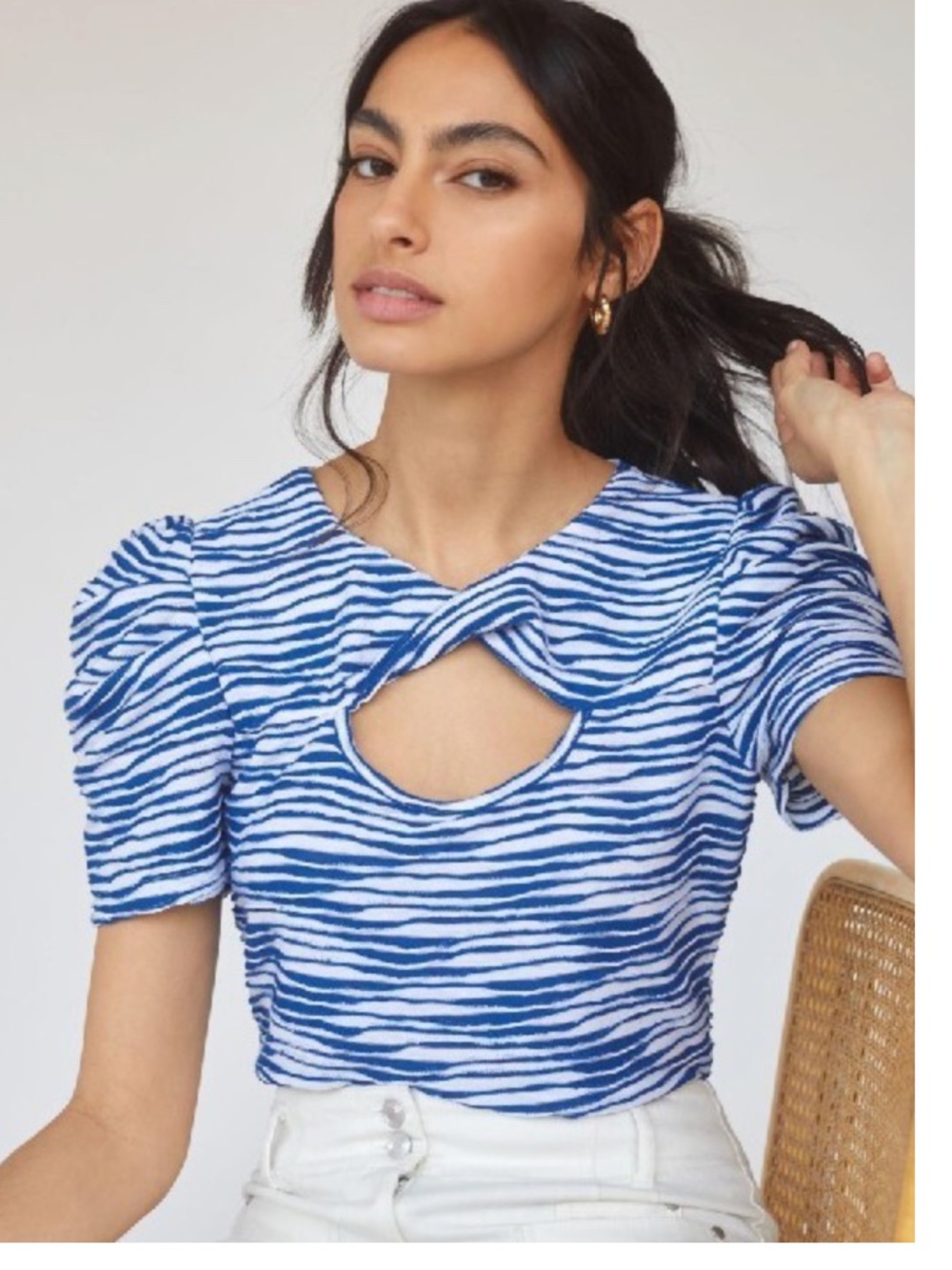 Anthropologie Maeve Puff Sleeves Cutout Top Medium